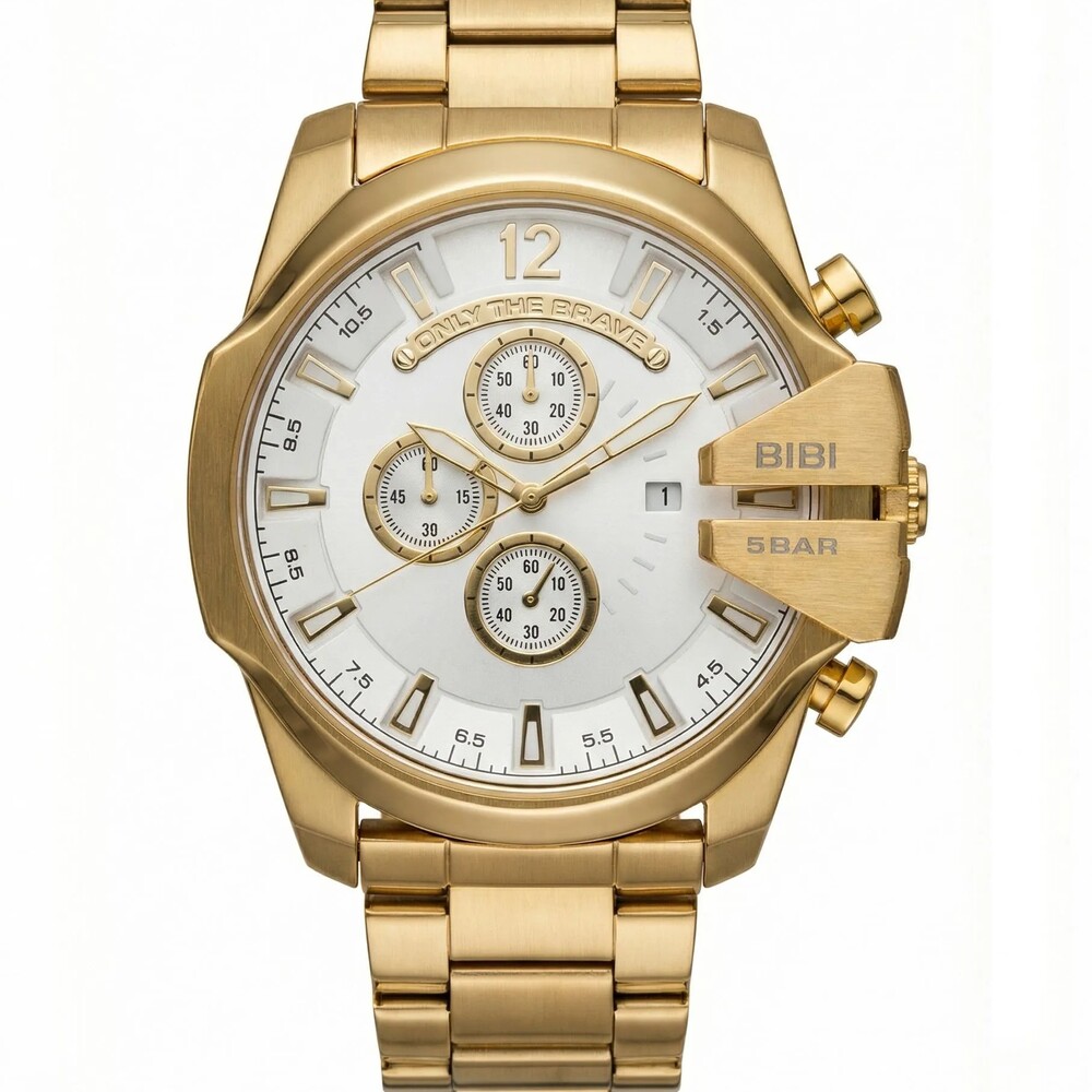 BiBi-B0194 White Dial Gold Case Gold Band